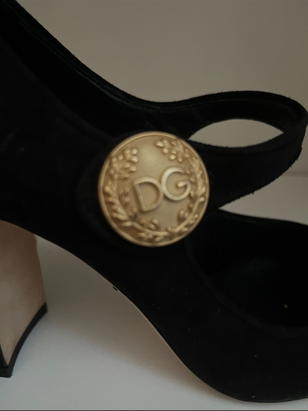 Dolce & Gabbana Black Suede Mary Jane Pumps with Gold Button 5.5 - Picture 6 of 16